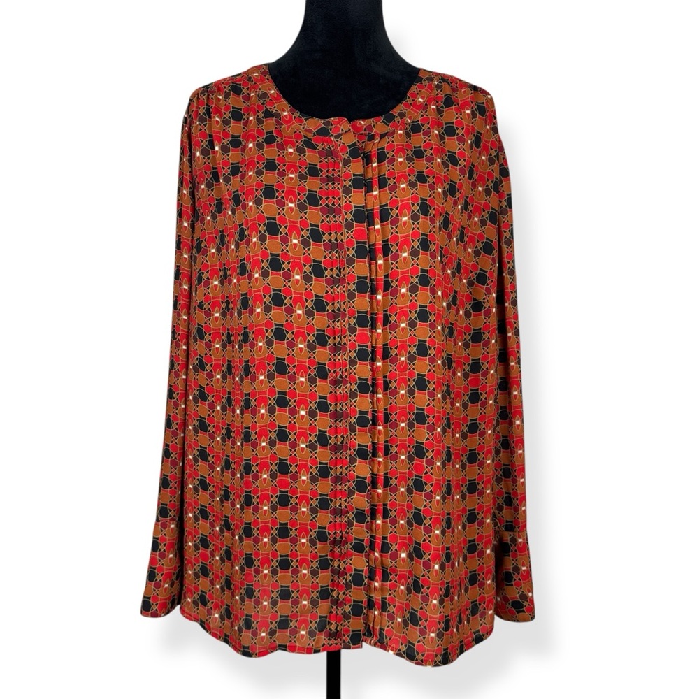 The Limited Collection Top Womens 2X Orange Red Long Sleeve Button Down Blouse